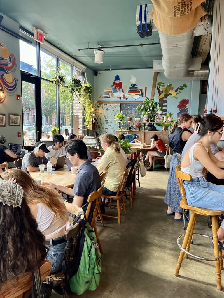 Drinking coffee and working at Nook in Bushwick Brooklyn