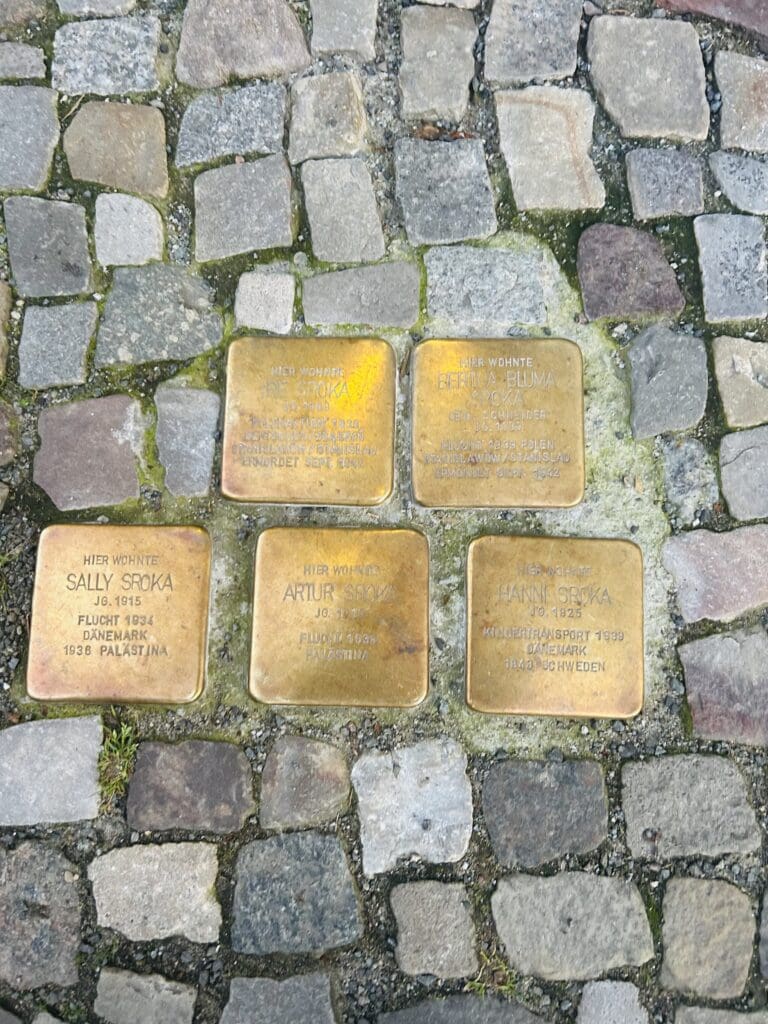 Brass plaques set into sidewalks in Berlin